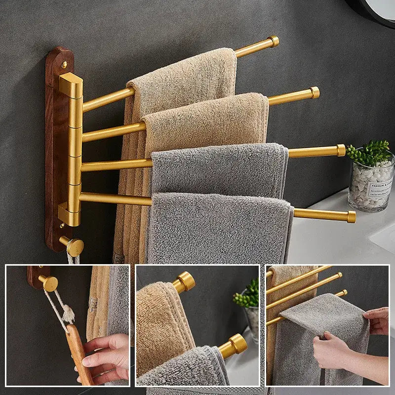 Gold Wood Swivel Towel Rack