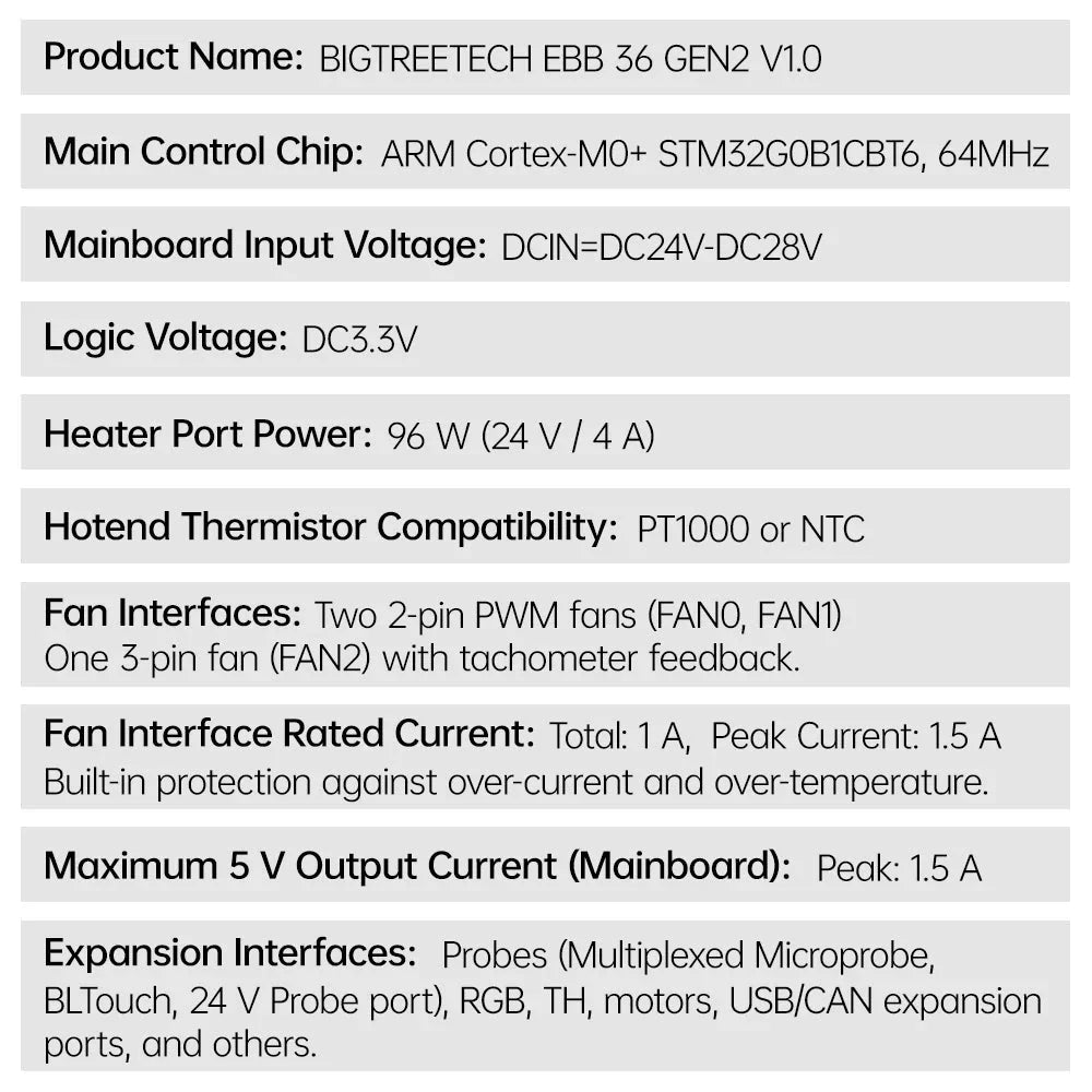BTT EBB36 / EBB42 GEN 2 USB and CAN bus Klipper Expansion PCB High Temp