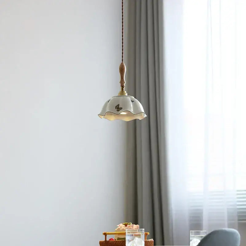 White Fluted Ceramic Pendant