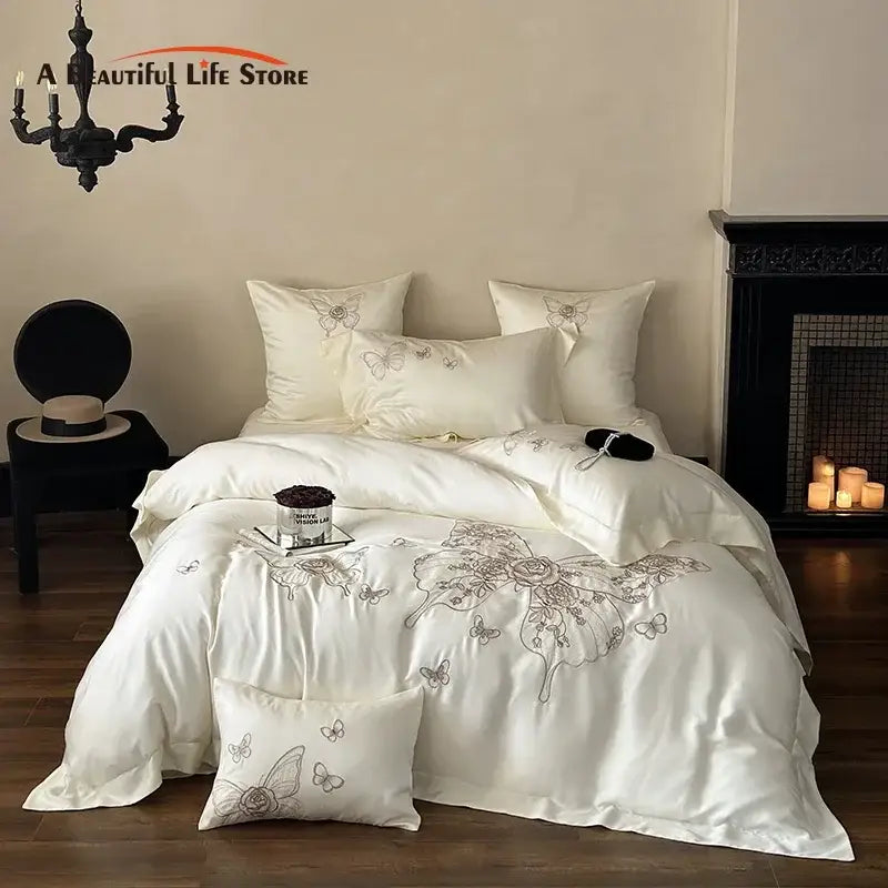 Cream Satin Floral Bedding