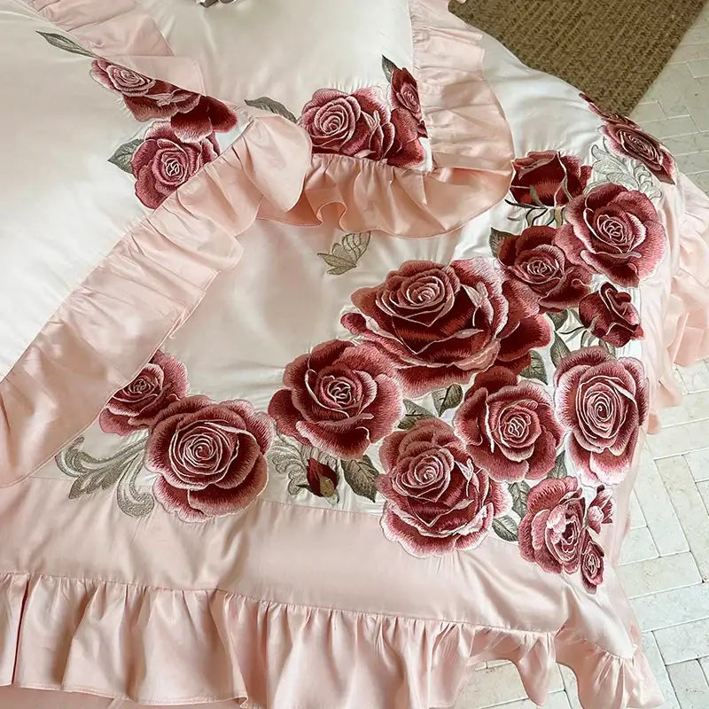 Pink Satin Ruffle Bedding