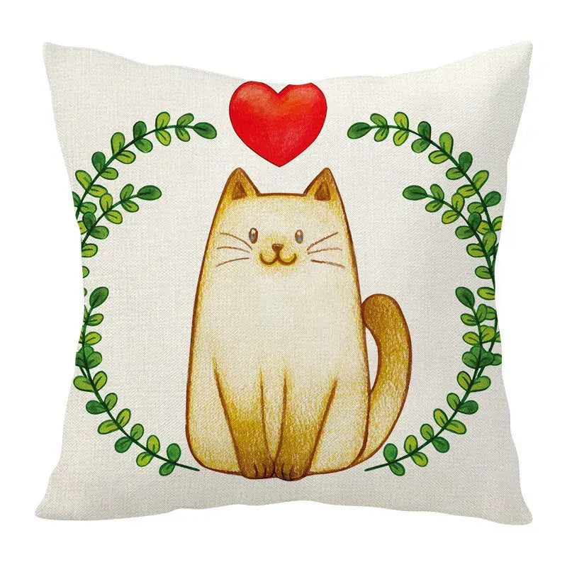 Linen Cat Teacup Pillowcase
