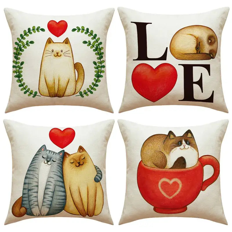 Linen Cat Teacup Pillowcase