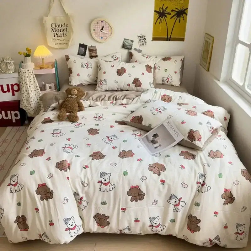 Cream Dog Print Comforter