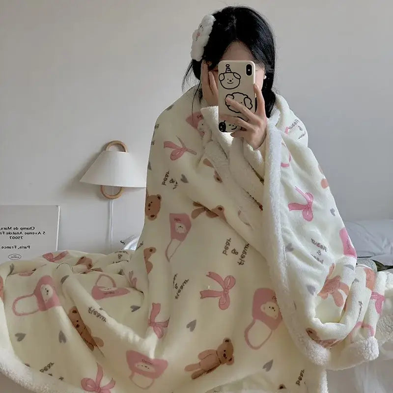 Wool Blanket Cartoon Lamb Floral Bedroom