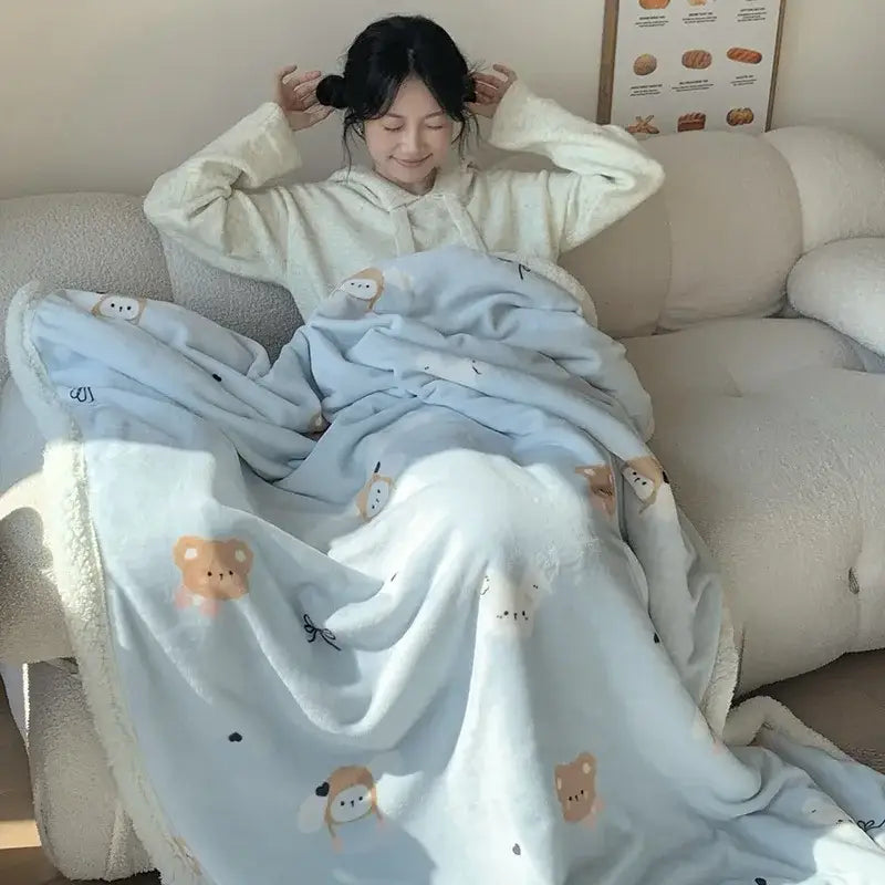 Wool Blanket Cartoon Lamb Floral Bedroom