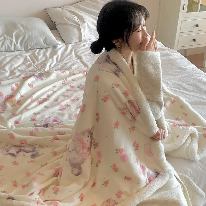 Wool Blanket Cartoon Lamb Floral Bedroom