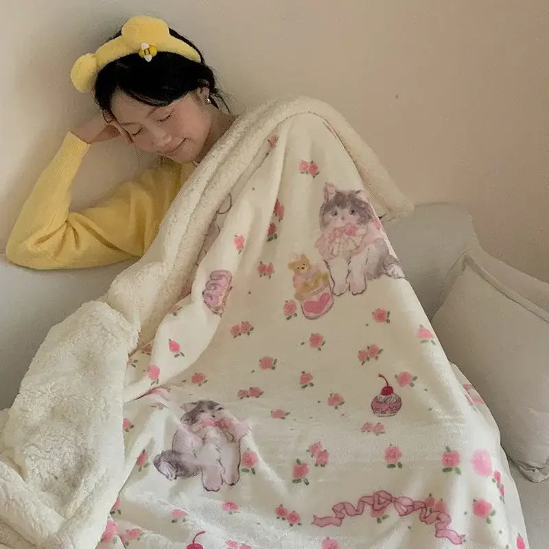 Wool Blanket Cartoon Lamb Floral Bedroom