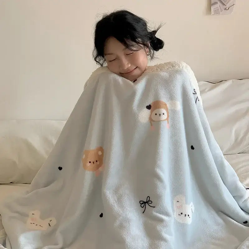 Wool Blanket Cartoon Lamb Floral Bedroom