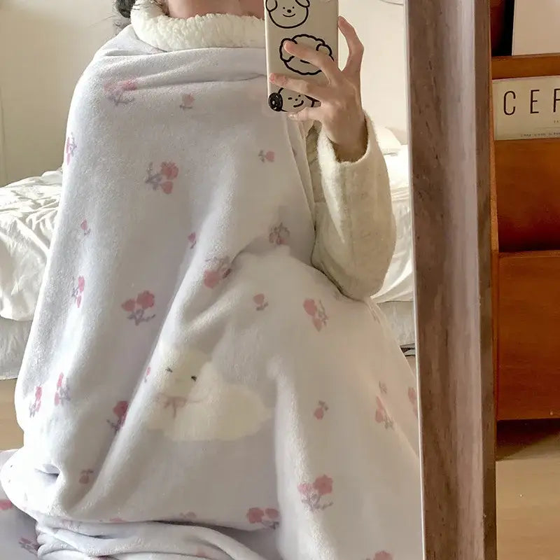 Wool Blanket Cartoon Lamb Floral Bedroom