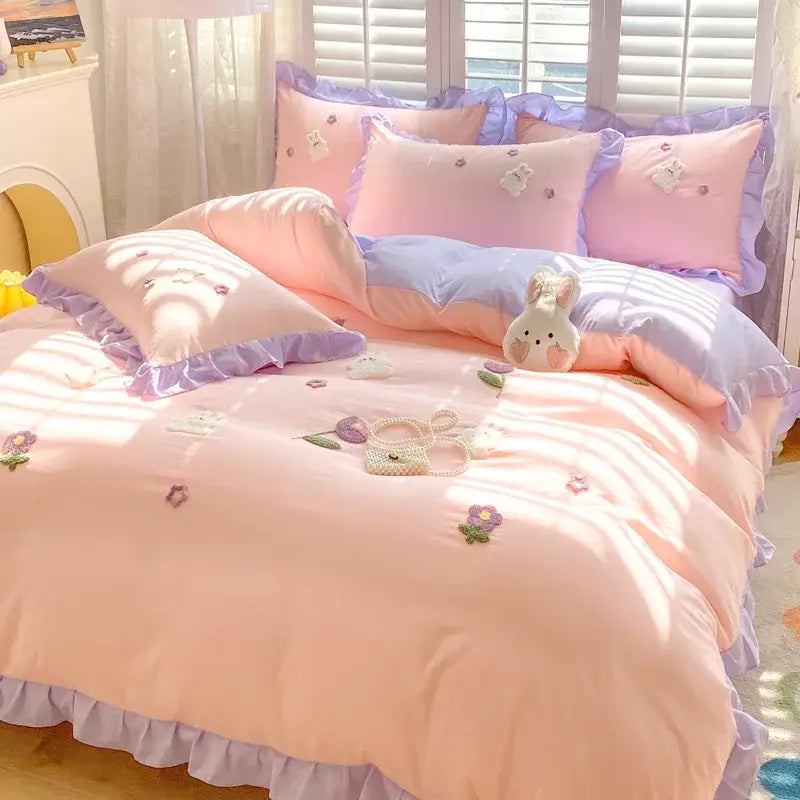 Blue Embroidered Bedding Set