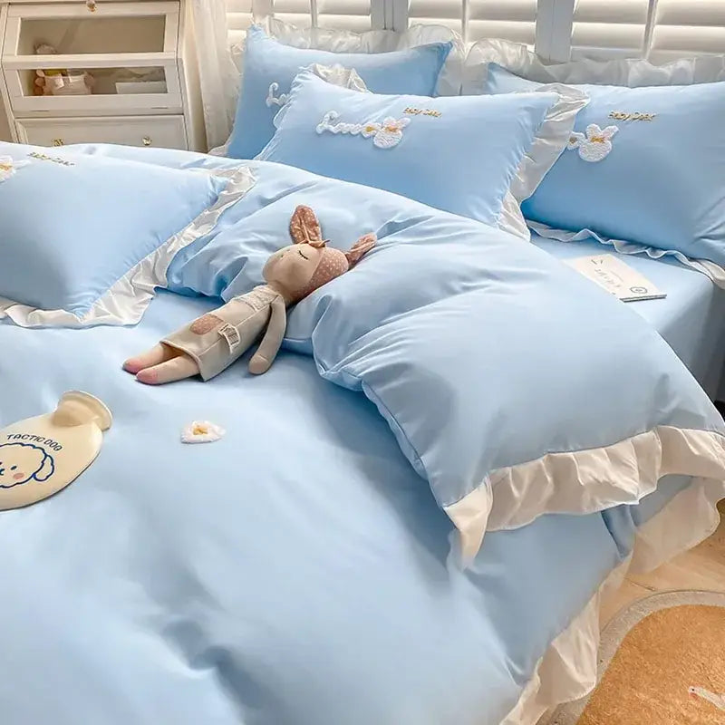 Blue Embroidered Bedding Set