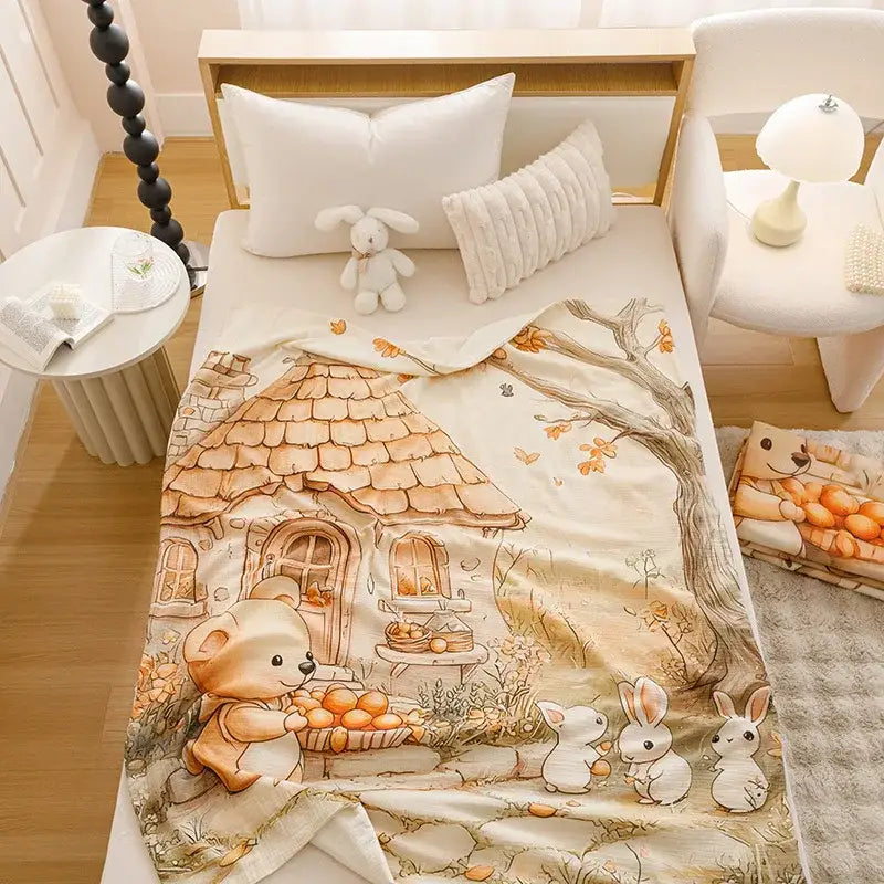 Cream Teddy Bear Cotton Blanket