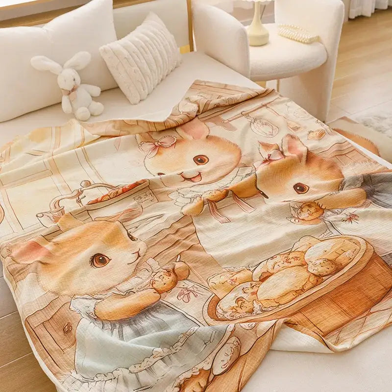 Cream Teddy Bear Cotton Blanket
