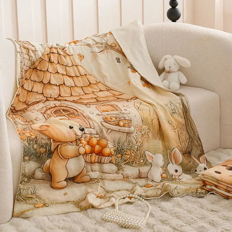 Cream Teddy Bear Cotton Blanket