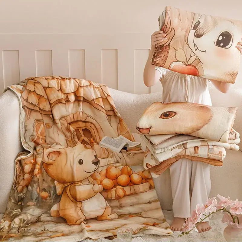 Cream Teddy Bear Cotton Blanket