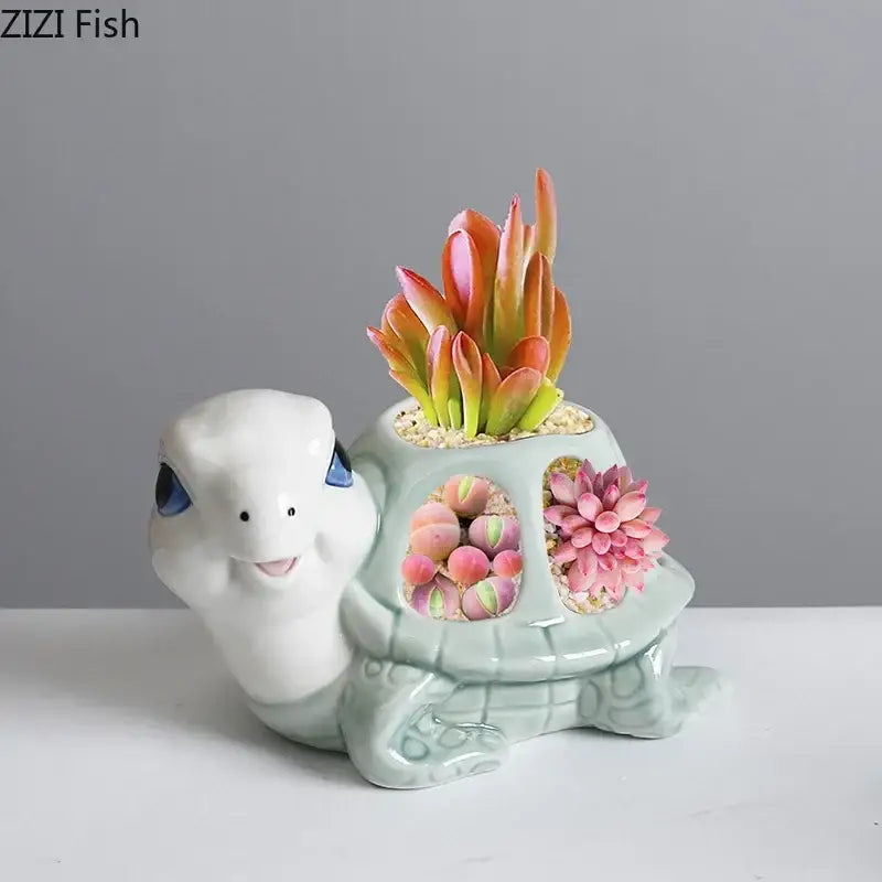 Green Turtle Ceramic Planter