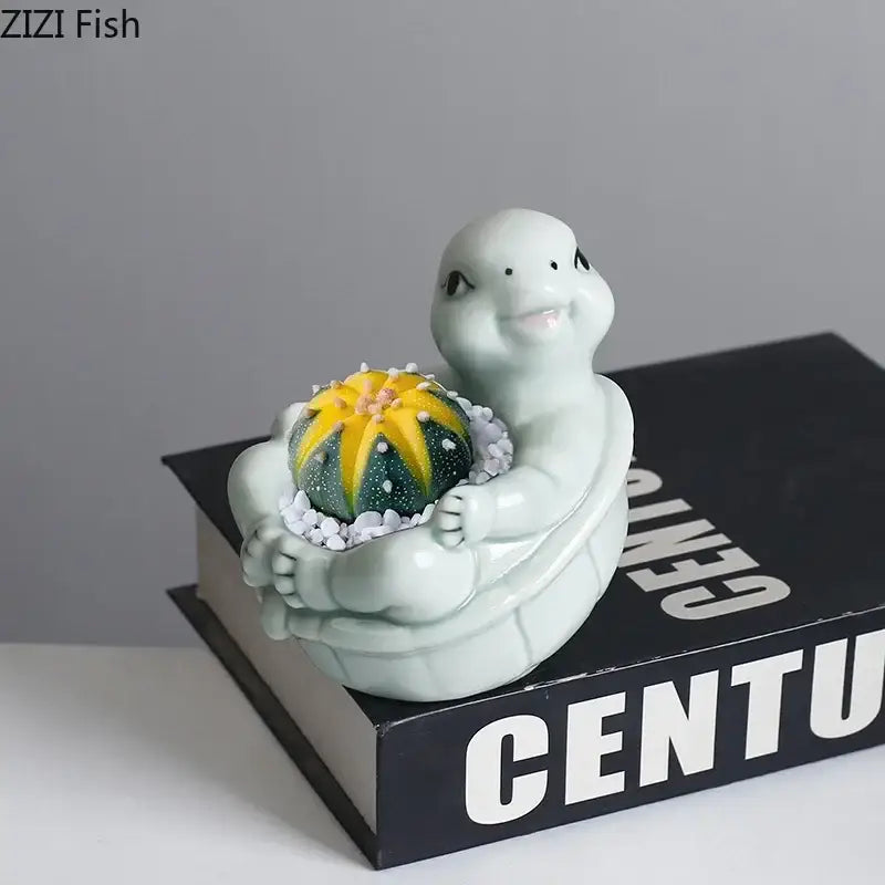 Green Turtle Ceramic Vase