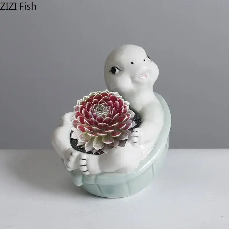 Green Turtle Ceramic Vase