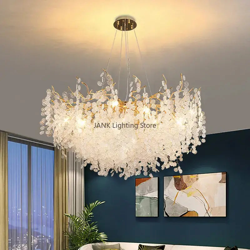 Gold Crystal Cascading Living-Room Pendant