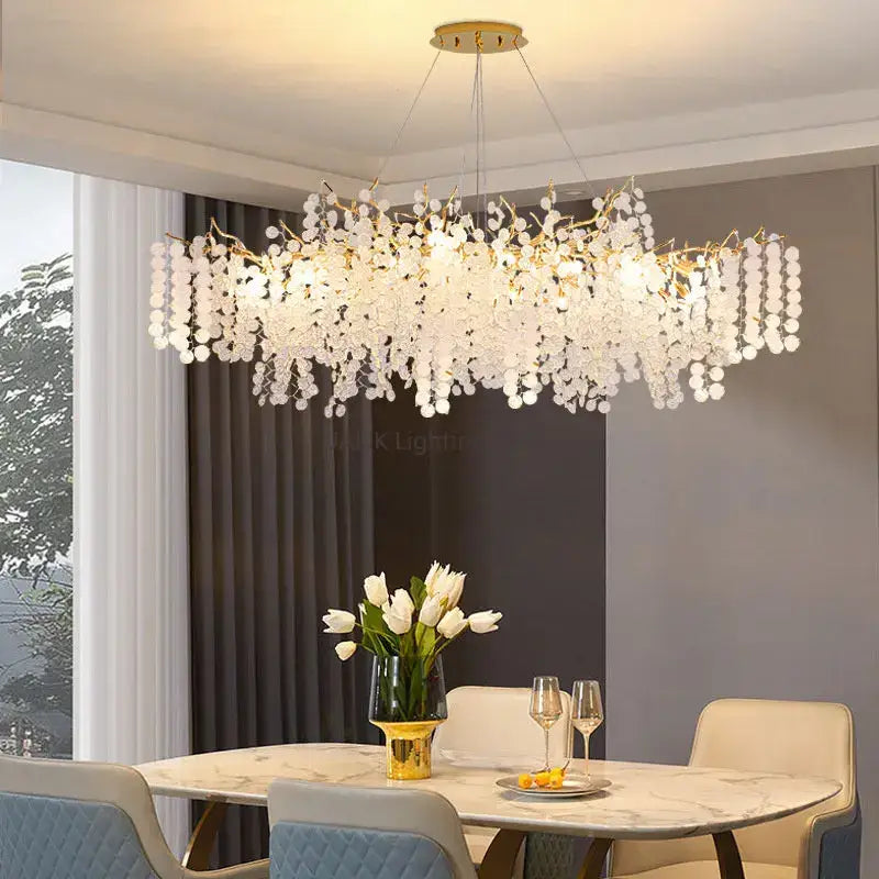 Gold Crystal Cascading Living-Room Pendant