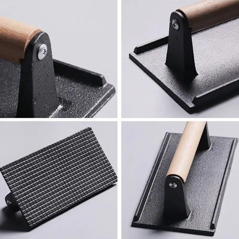 Cast Iron Steak Press with Grid Pattern Design