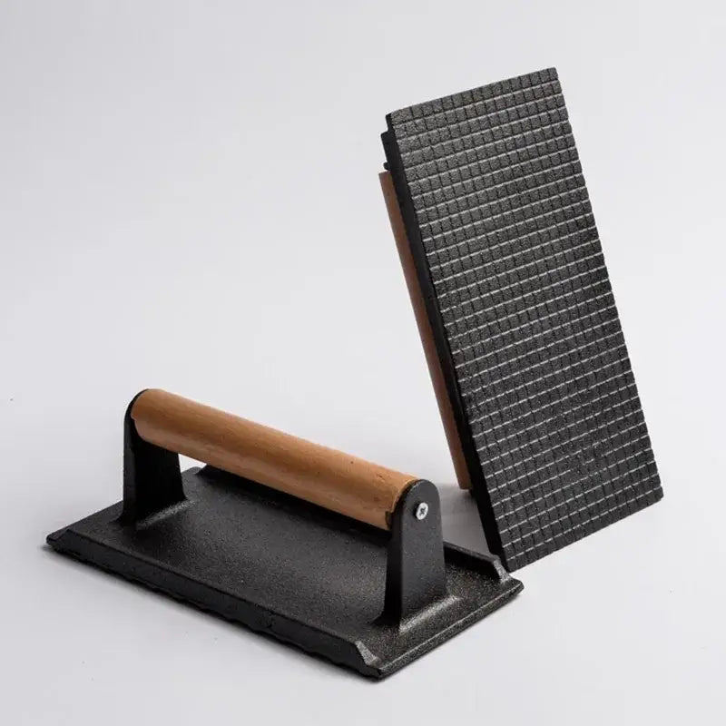 Cast Iron Steak Press with Grid Pattern Design