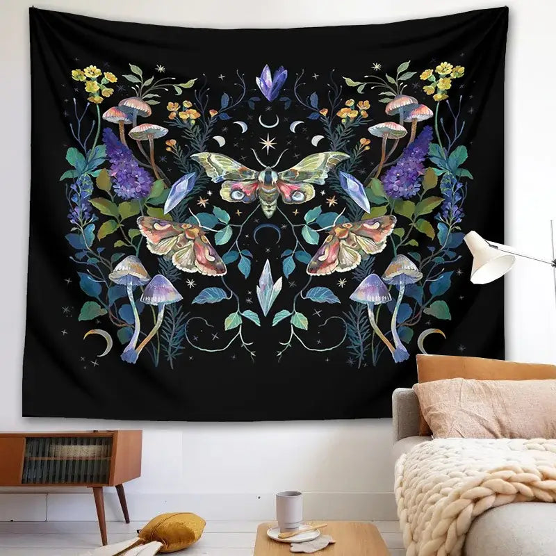 Black Botanical Tapestry 150x100cm Soft Fabric