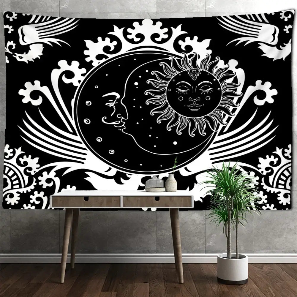 Mandala Black White Tapestry