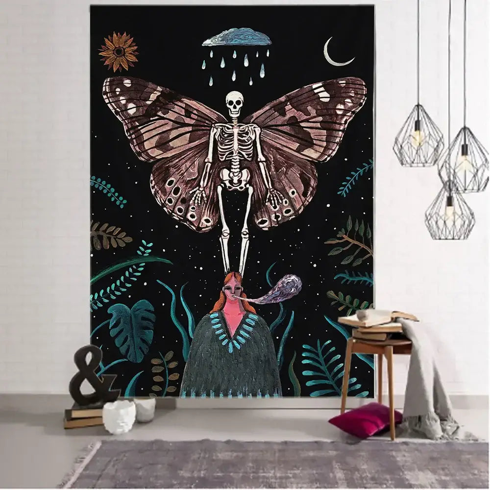 Black White Moth Tapestry