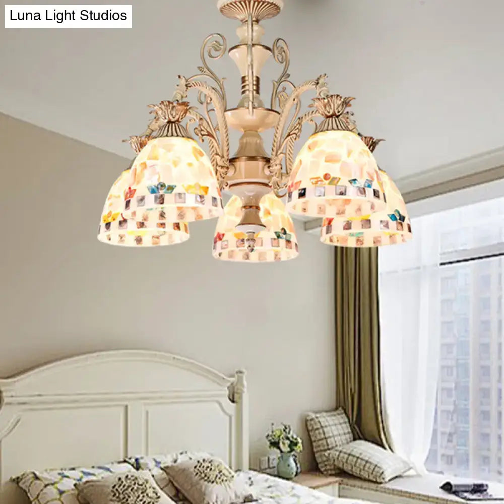 Cream Floral Glass Chandelier