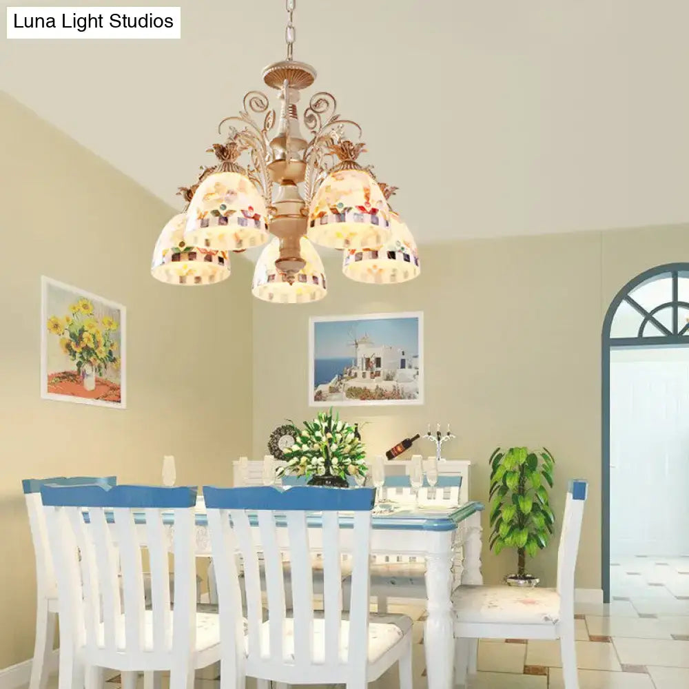 Cream Floral Glass Chandelier