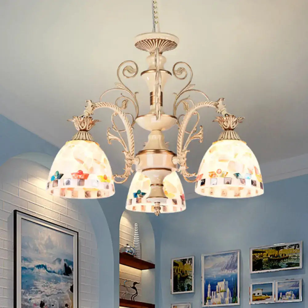 Cream Floral Glass Chandelier