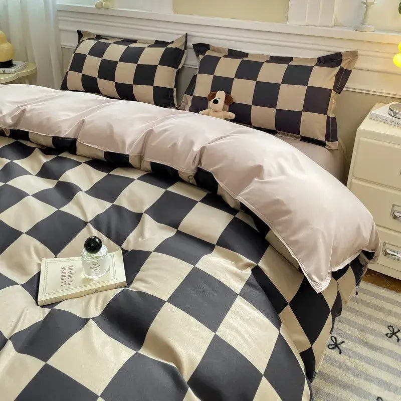 Black Beige Satin Duvet Set