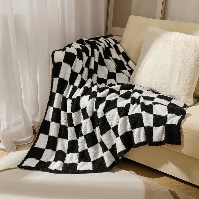 Checkerboard Knit Throw Blanket