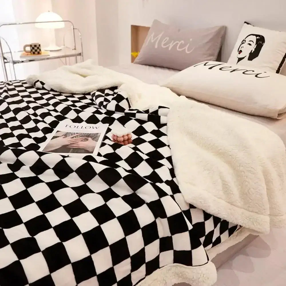 Checkerboard Lamb Fleece Blanket