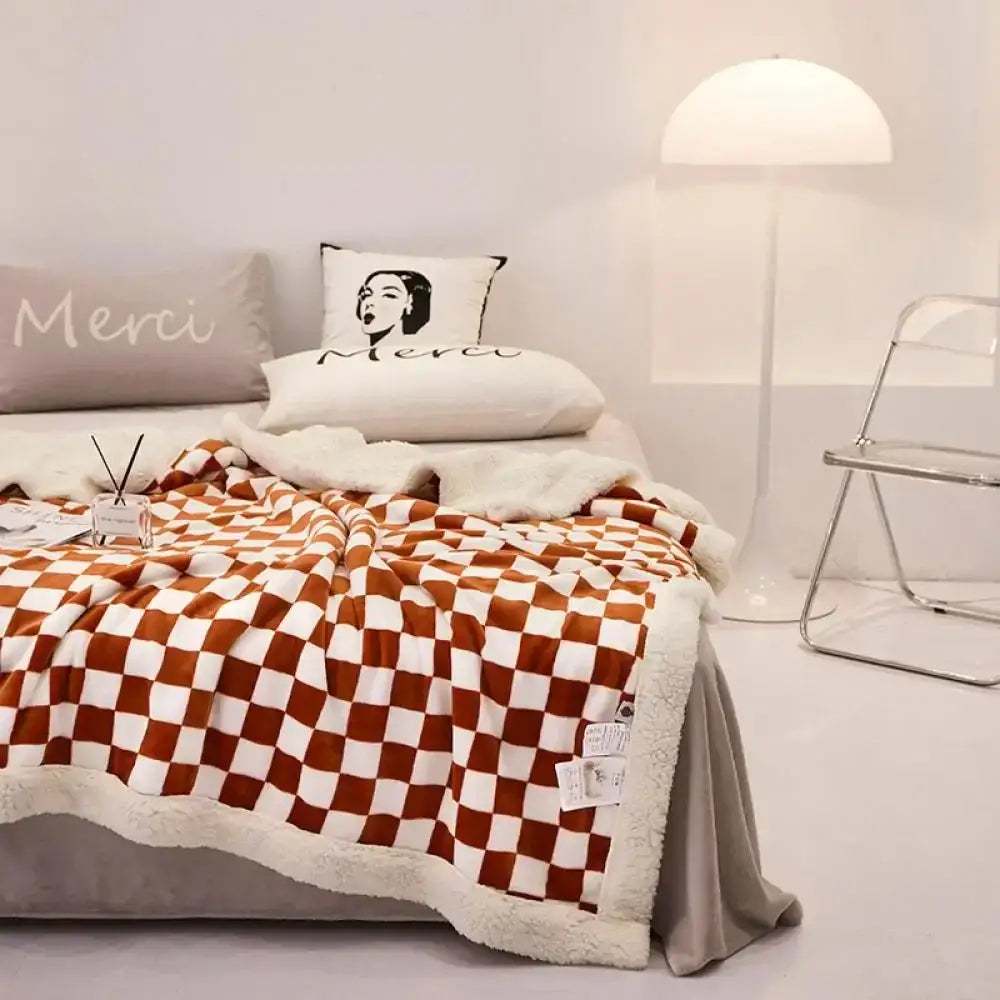 Checkerboard Lamb Fleece Blanket