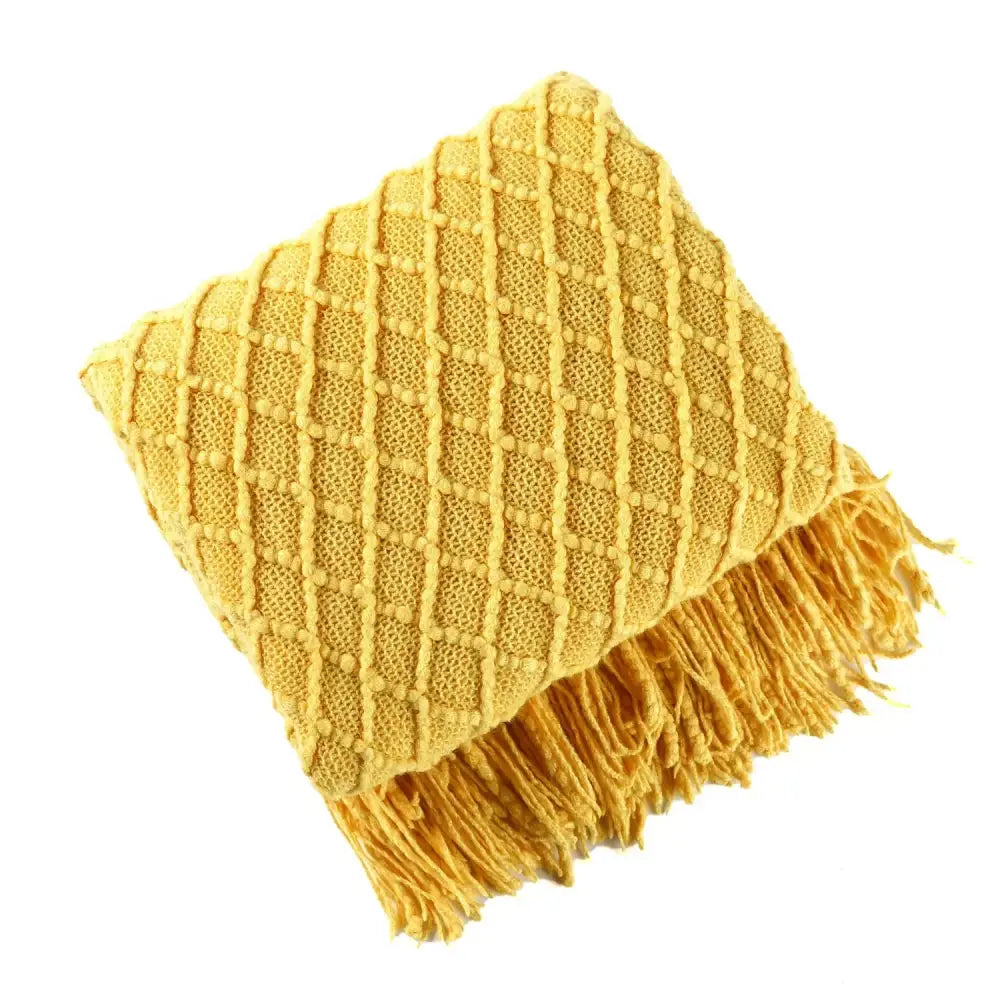 Mustard Ribbed Knit Blanket
