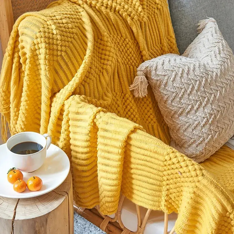 Mustard Ribbed Knit Blanket