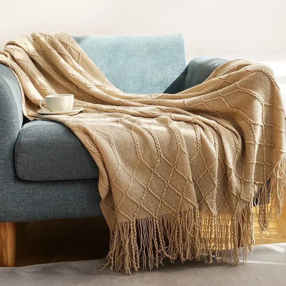 Mustard Ribbed Knit Blanket