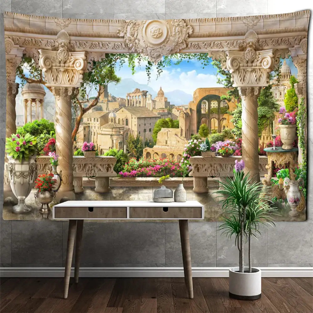 Beige Garden Landscape Tapestry