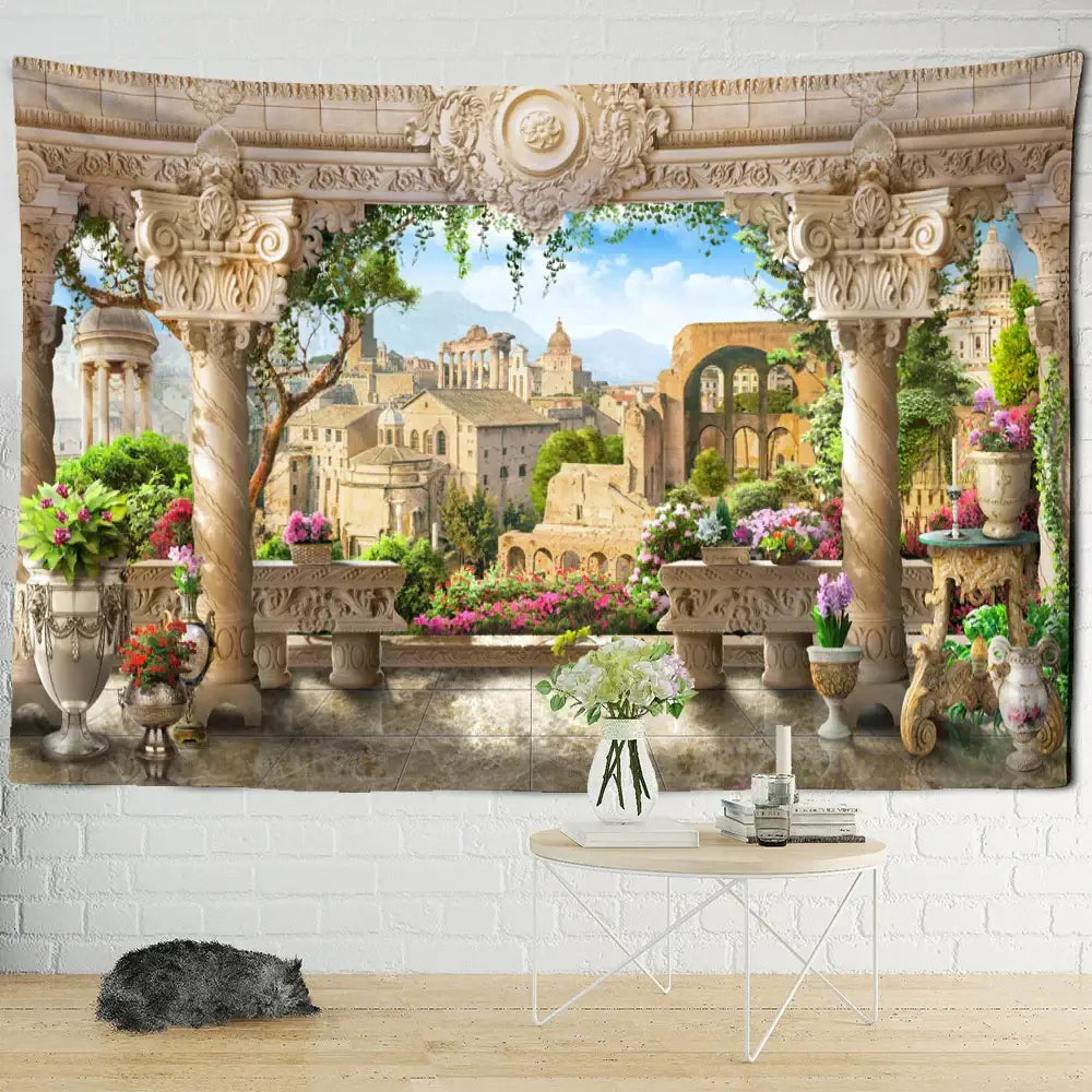 Beige Garden Landscape Tapestry
