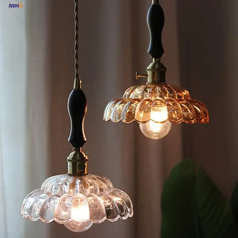 Amber Glass Dual-Head Kitchen Pendant Light