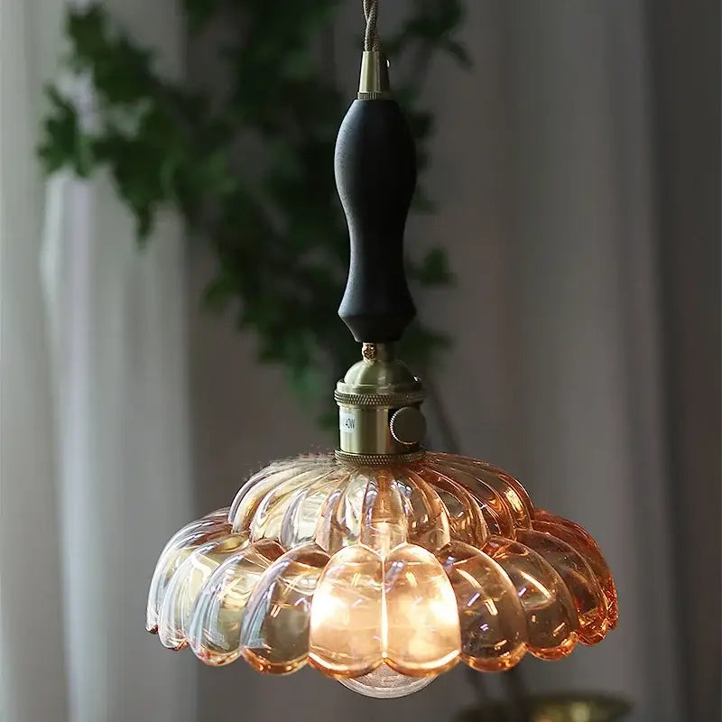 Amber Glass Dual-Head Kitchen Pendant Light