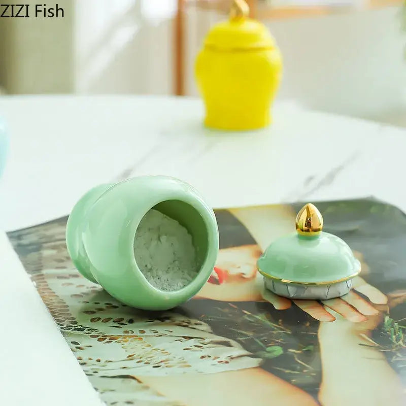 Ceramic Gold Lid Storage Jar