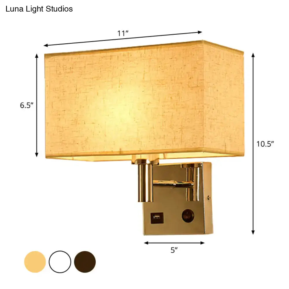 Beige Fabric Adjustable USB Wall Lamp