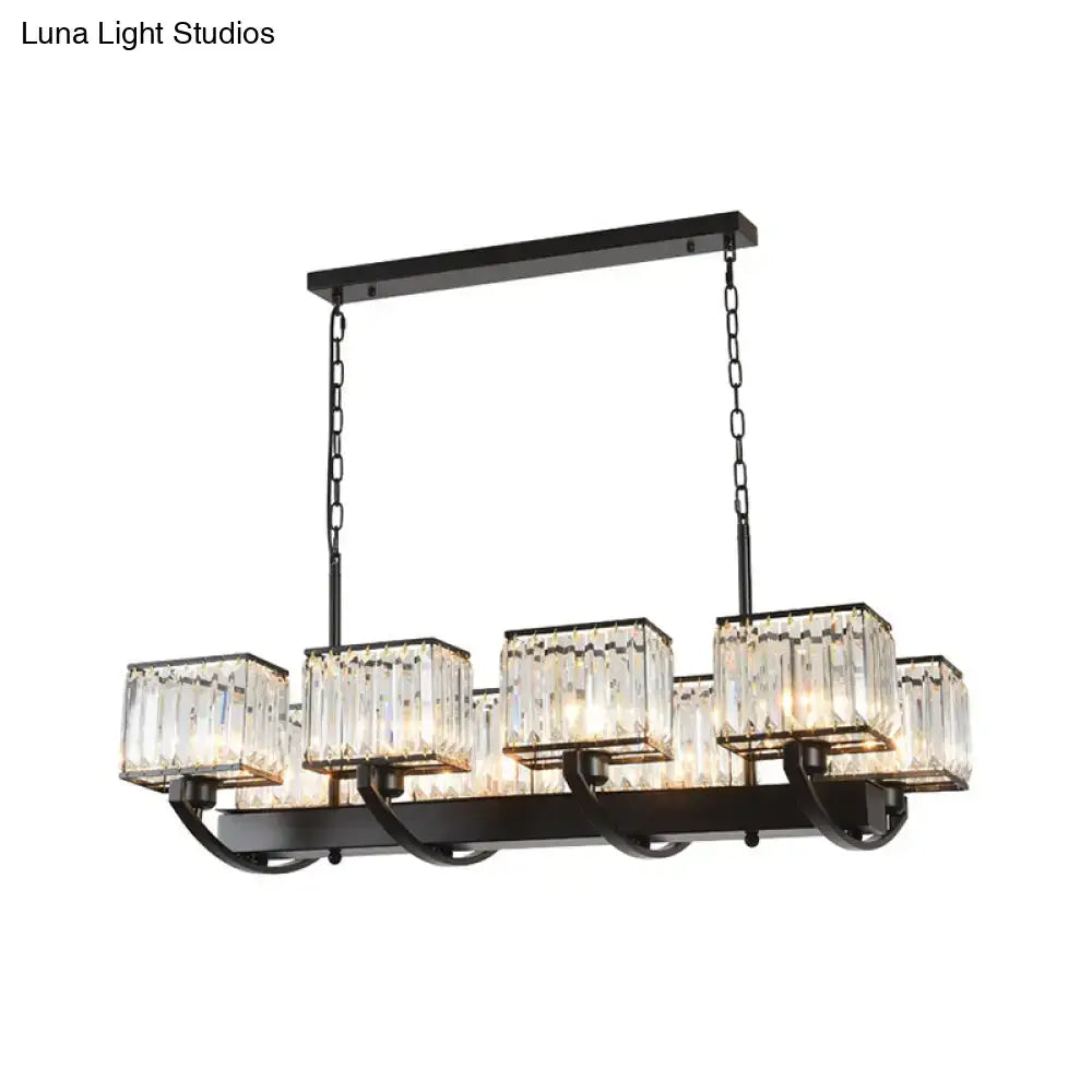 Black Crystal Rectangle Eight-Light Chandelier