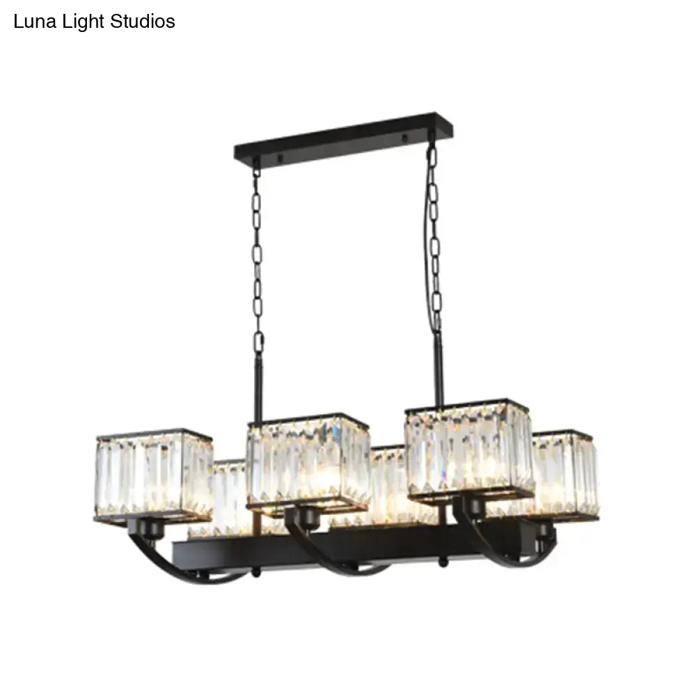 Black Crystal Rectangle Eight-Light Chandelier