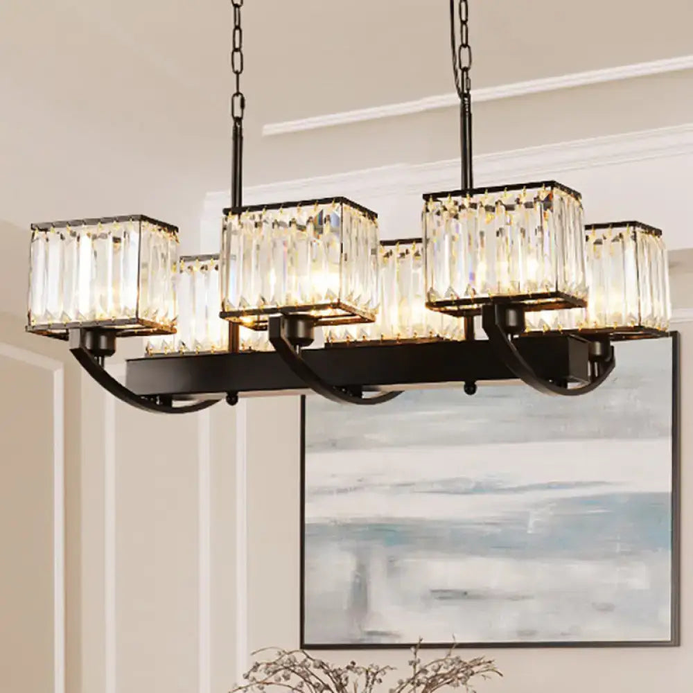 Black Crystal Rectangle Eight-Light Chandelier