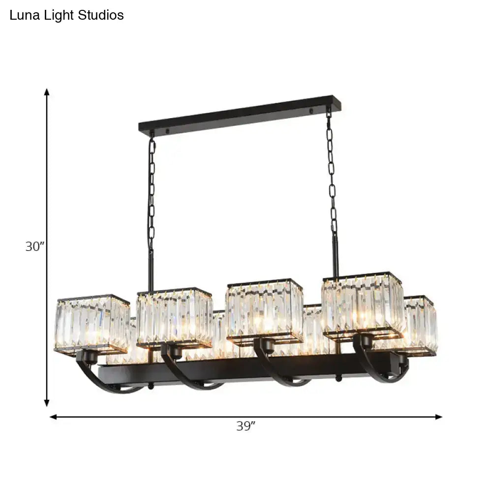 Black Crystal Rectangle Eight-Light Chandelier